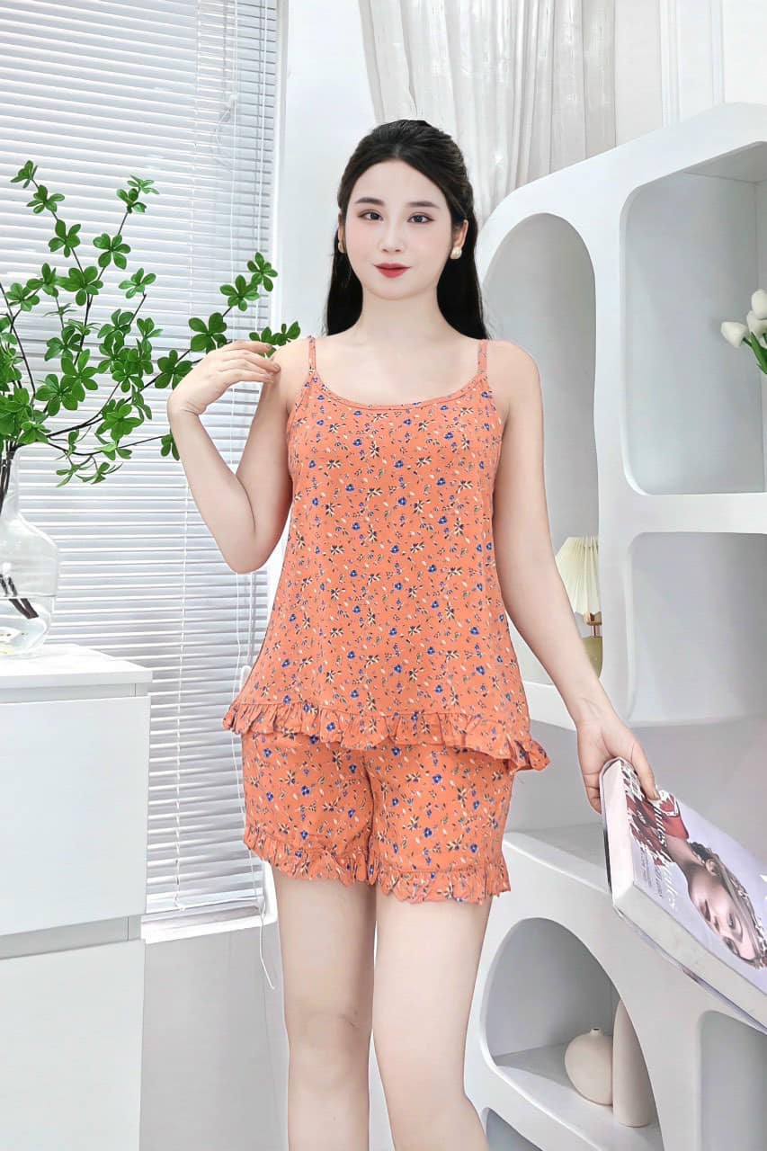 Women’s Floral Print Spaghetti Strap Homewear Set – Soft Silk Fabric