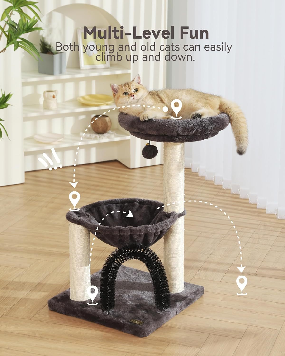 27.8inch Tall Cat Tree Tower For Indoor Cats Multi-Level Cat Furniture With Sisal Scratching Posts, Plush Perches & Hanging Toys Large Durable Cat Tower, Perfect Gift For Cat Lovers