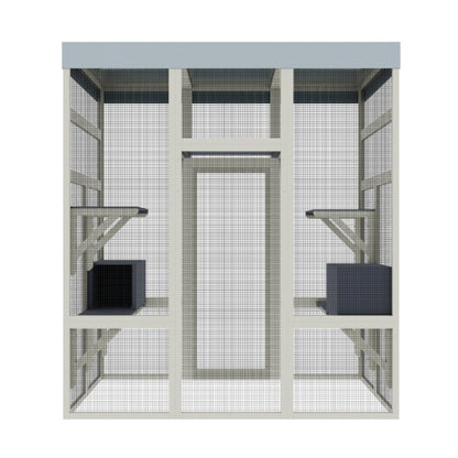 62.6 Gray Wooden Catio Outdoor Pet Enclosure With Waterproof Top, Spacious And Secure Cat House   Small Animal Cage, Black Rust-proof Metal Wire