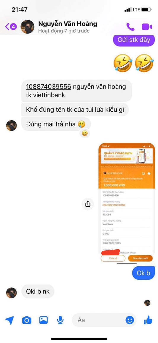 Scam messages about money transfers via social networks