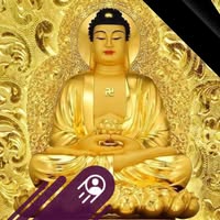 Golden Buddha Shakyamuni Statue on Lotus Background