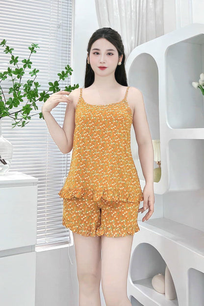 Women’s Floral Print Spaghetti Strap Homewear Set – Soft Silk Fabric