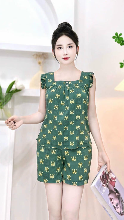 Women’s Floral Print Spaghetti Strap Homewear Set – Soft Silk Fabric