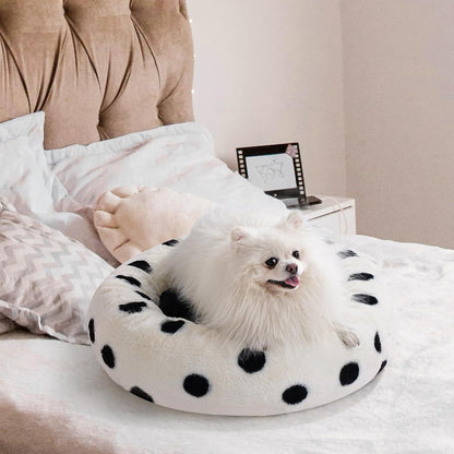 MEWOOFUN Donut Cat Bed For Indoor Cats - 23 Inch Round Washable Pet Bed With Non-Slip Bottom, Plush Fluffy Small Dog Bed For Puppies & Kittens, Black Dot