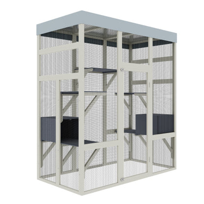 62.6 Gray Wooden Catio Outdoor Pet Enclosure With Waterproof Top, Spacious And Secure Cat House   Small Animal Cage, Black Rust-proof Metal Wire